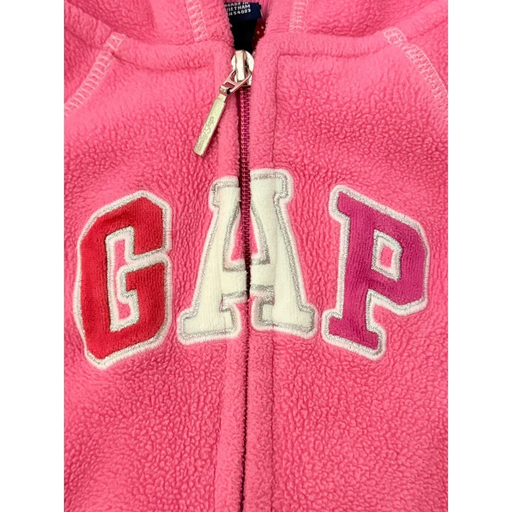 Baby Gap Toddler Girls Pink Fleece Zip Up Hoodie Arch Logo Sweatshirt Size 5T